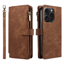 Multifunctional Leather Phone Case with Zipper, Magnetic Stand, and Wallet - iPhone 17 e (Light brown)