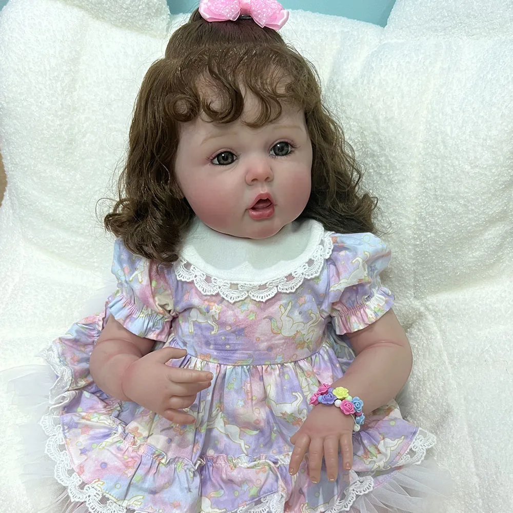 

NPK 24 Inch Realistic Doll Reborn Toddler Girl Baby 3D Skin Veins Visible Finished Silicone Doll Children Dress Up Clothing