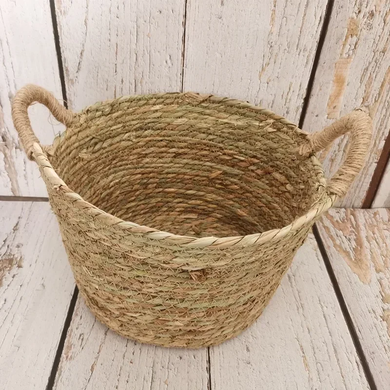 1pc Rattan Woven Basket with Handles Posing Nest Newborn Baby Changing Container Essential Photo Prop Basin Frame for Shoots