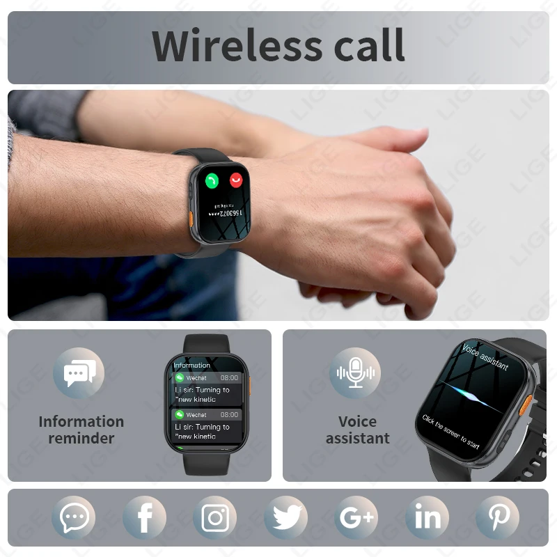 LIGE 2025 New Smart Watch Men 1000mAh Ultra Large Battery IP68 Waterproof 2.04" HD Display Flashlight Outdoor Sports Smartwatch