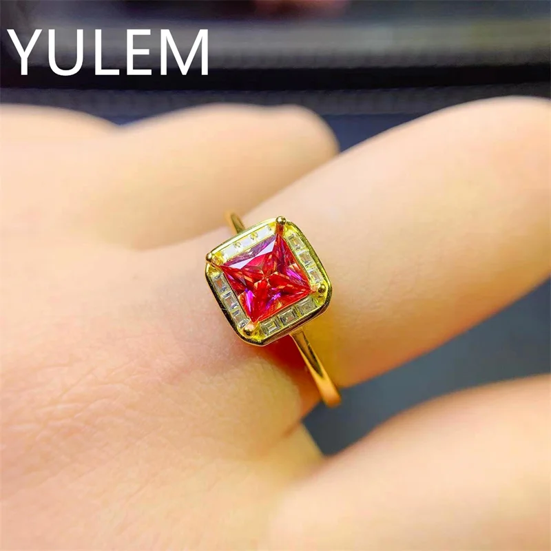 

1 карат сертифицированное квадратное кольцо принцессы оранжевого цвета с муассанитом обручальное кольцо из стерлингового серебра 925 пробы брендовые ювелирные изделия