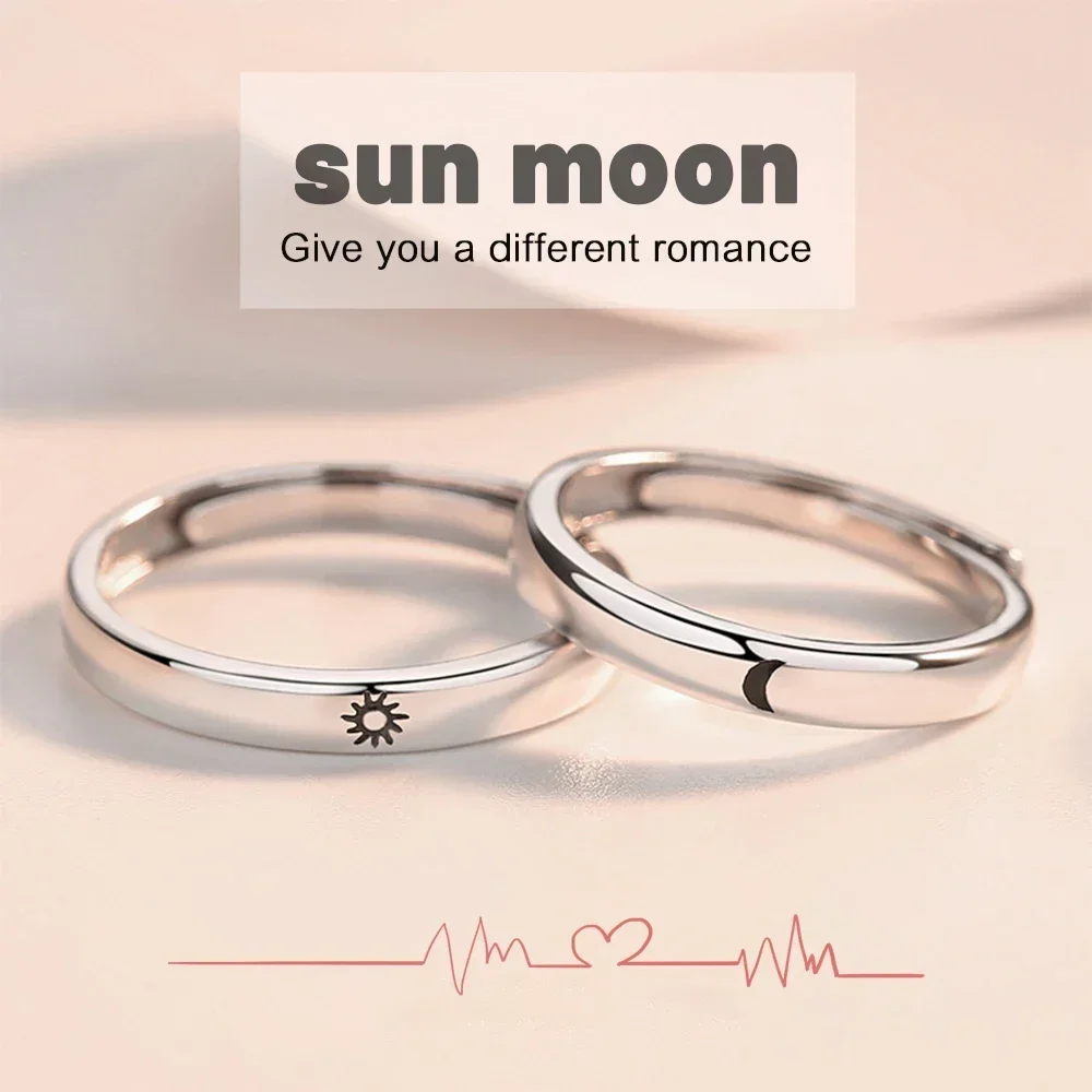 Sun Moon Couple Rings Set Open Adjustable Ring Eachother Lovers Minimalist ring gift Engagement Wedding Rings Bride Jewlery 3