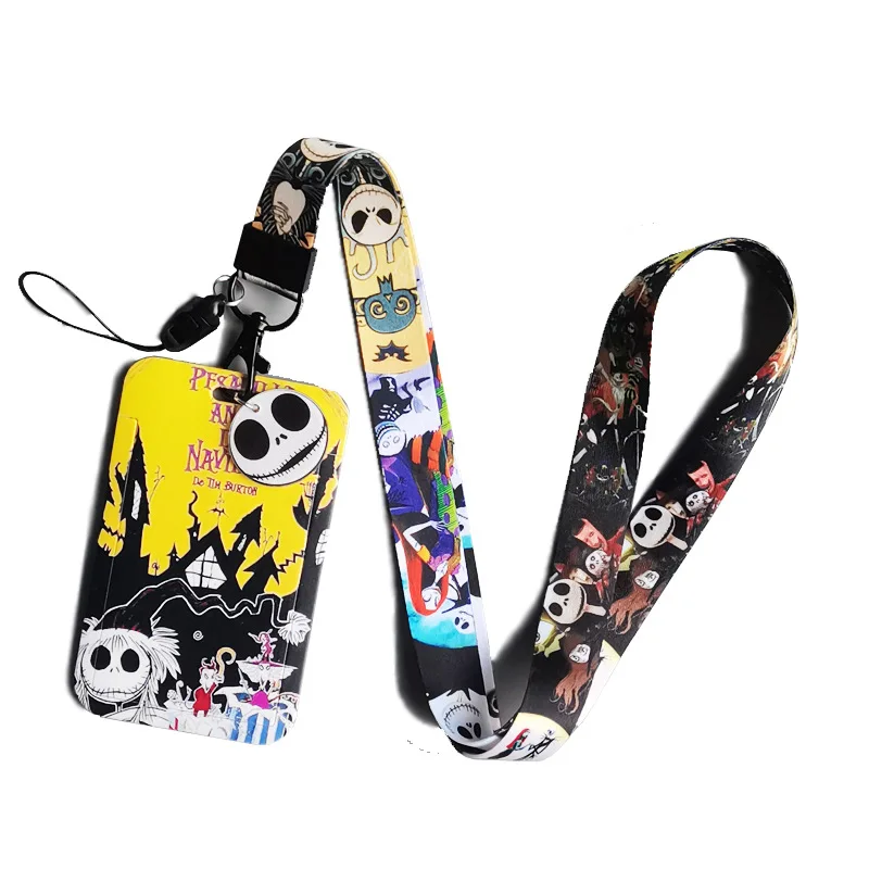 1 Set Disney Jack Skellington Pvc Card Cover Campus Card Mickey Minnie Hanging Bag Holder Lanyard Id