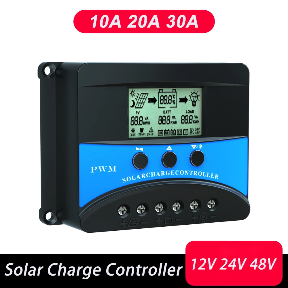 12V 24V 48V Solar battery charge controller 10A 20A 30A PV Regulator PWM Solar Charge/Discharge Controller for Lifepo4 Lithium Lead Acid