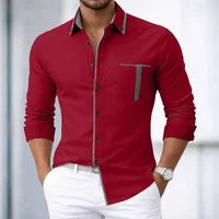 Chemise à manches longues pour homme avec bordures contrastées et fermeture boutonnée décontractée 3