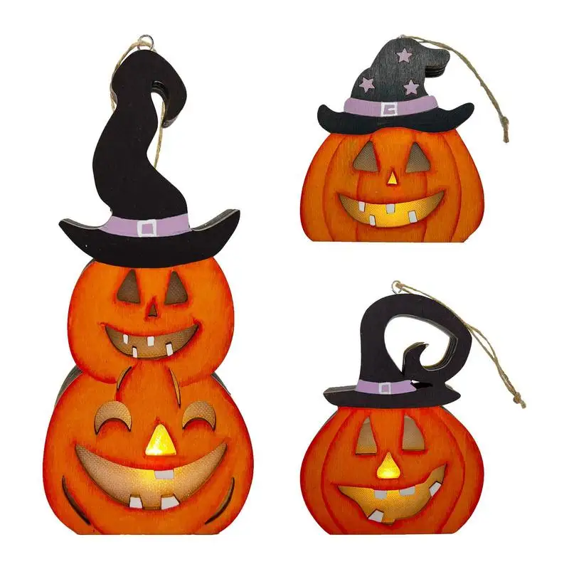 

Light Up Pumpkin Ornaments Halloween Wooden LED Battery Powered Pumpkin Face Lamp Halloween Party Decorations For Home