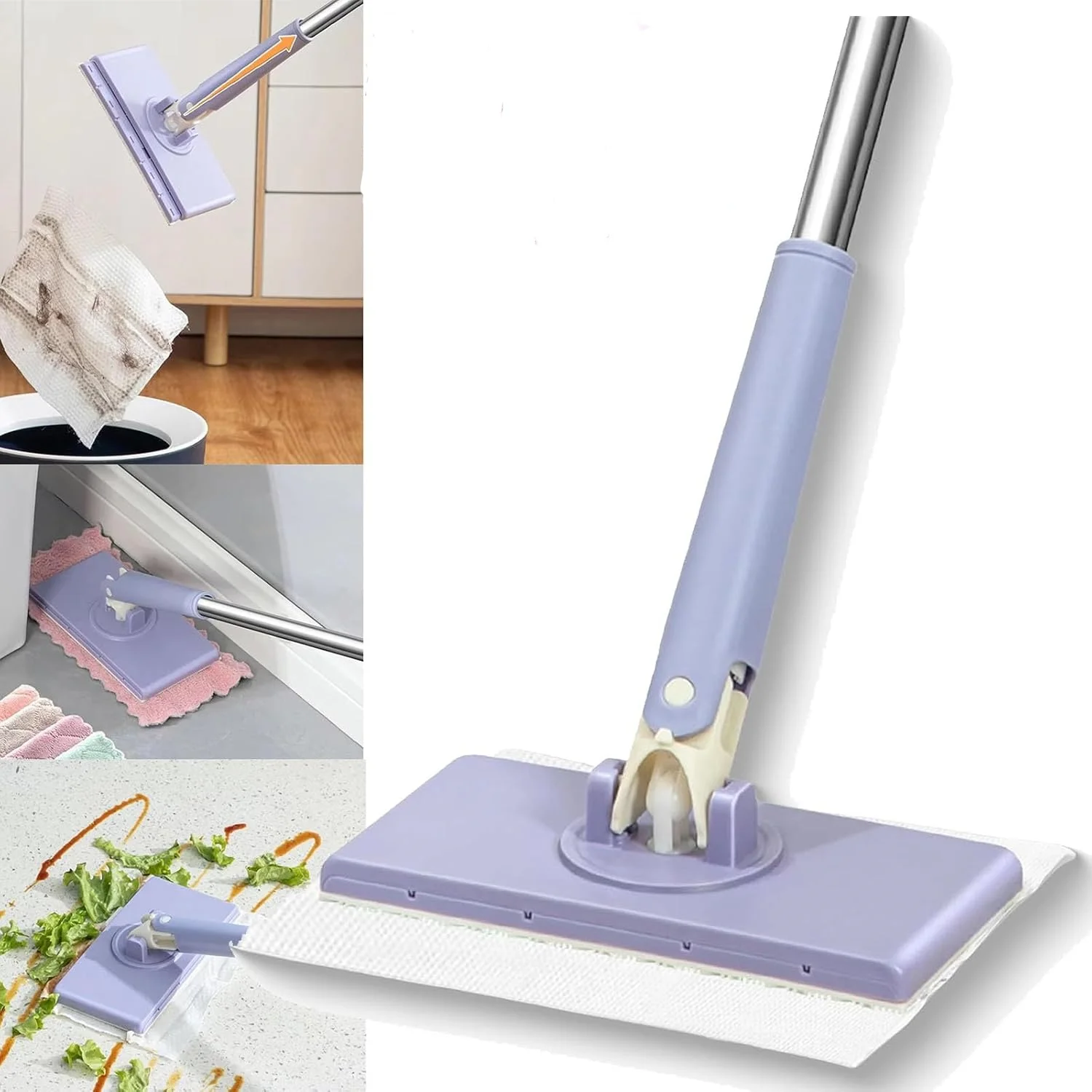 Hands-Free Cleaning Mop for Floor/Window 360°Rotation Mini Mop for Wet Wipes Household Kitchen Cleaning Tool