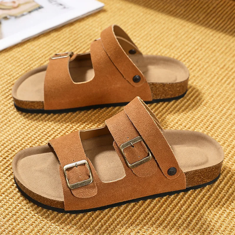 Large Men Boken Shoes and Slippers Unisex Matte Casual Leather Double Breasted Trendy Boken Sandals  Lightweight and Fashionable 2