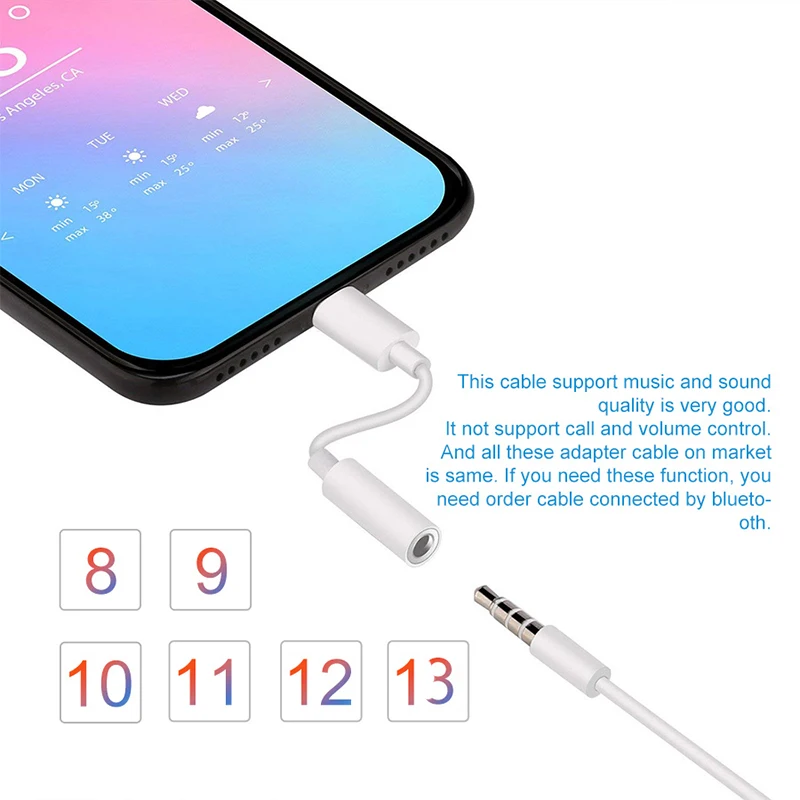 For iPhone to 3.5mm Headphones Adapter For iPhone13 12 11 Pro max x xr For iPad iPod Aux cable 3.5mm Jack Cable For ios Adapter iphone to type c adapter