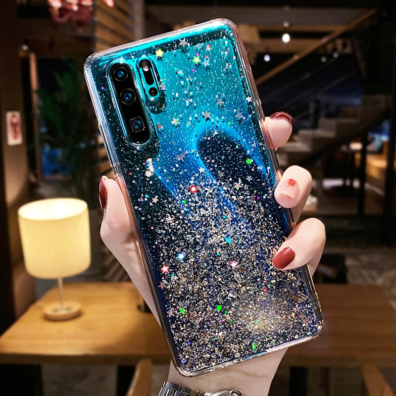 

Glitter Sequin Phone Case For Huawei P50 P40 P30 Lite Mate 40 30 Pro Soft TPU Back Cover L02