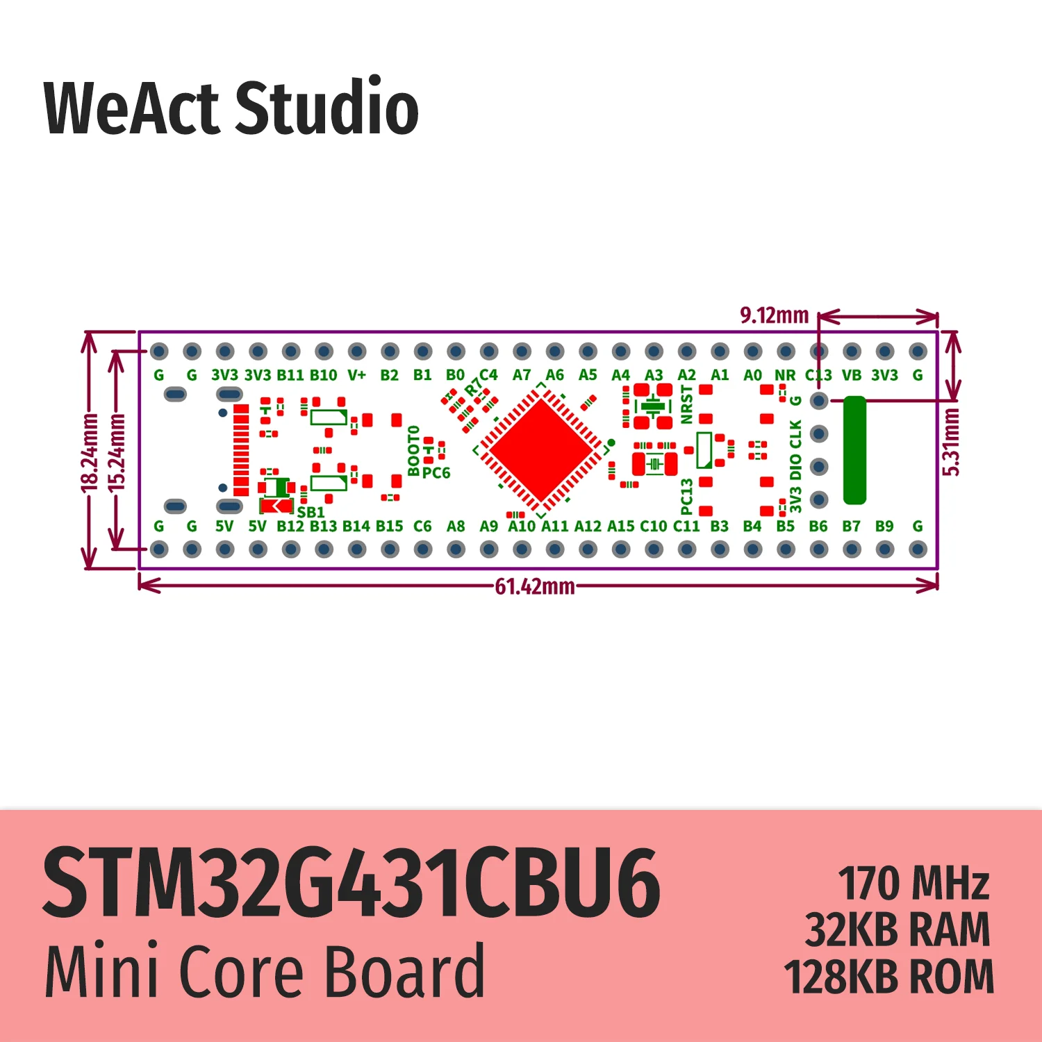 WeAct Long Type STM32G431CBU6 STM32G431 STM32G4 STM32 Core Board Demo Board 3