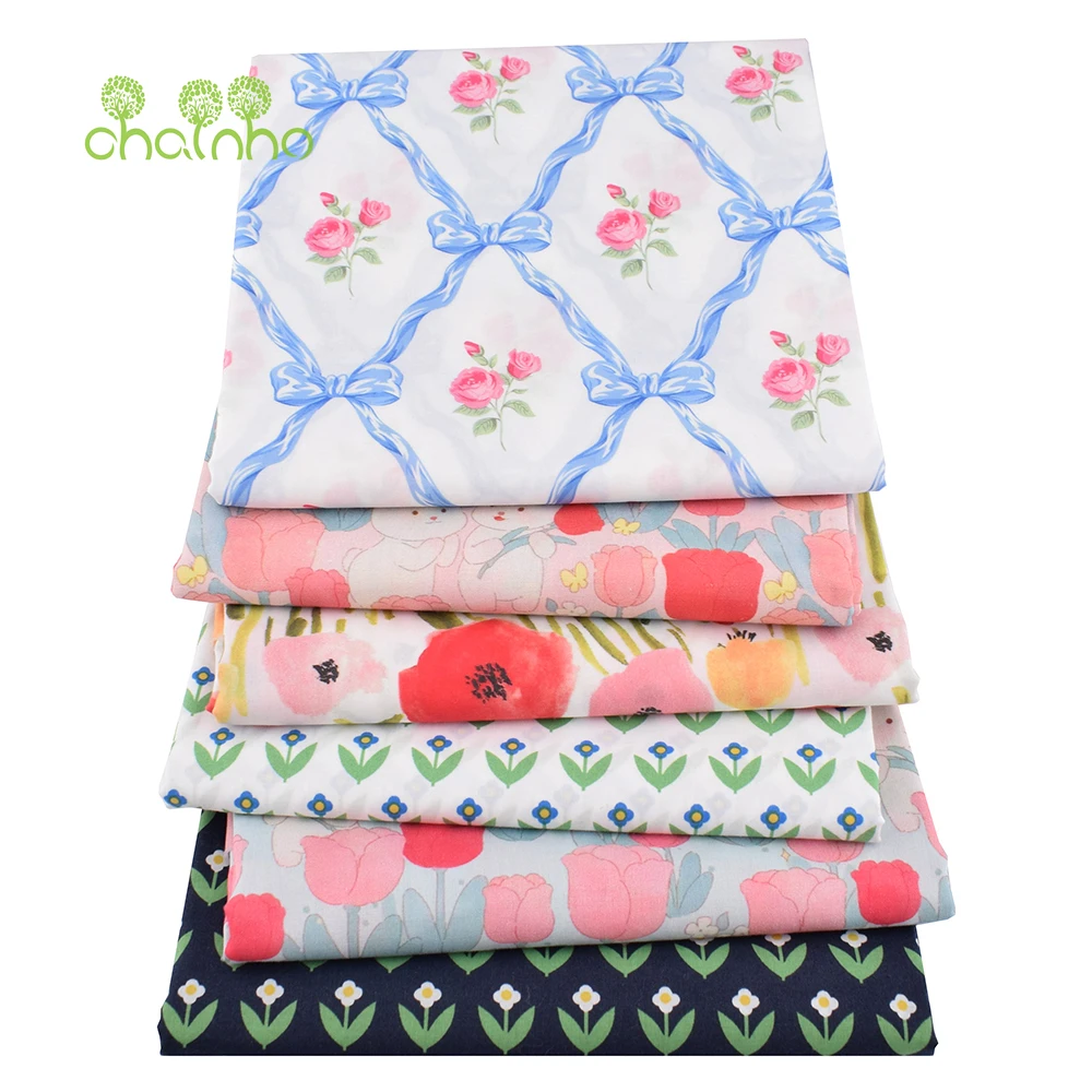 Chainho,Digital Printed Soft Plain Weave Poplin Cotton Fabric,DIY Sewing Quilting Material,Patchwork Cloth,Floral Series,15PC139