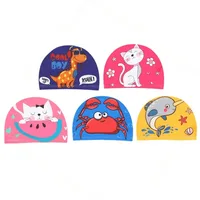 Cartoon Kawaii Swimming Cap for Children Kids Cute Dolphin Elephant Cat Pattern Swim Hat Cap Ear Protection Swim Cap 1