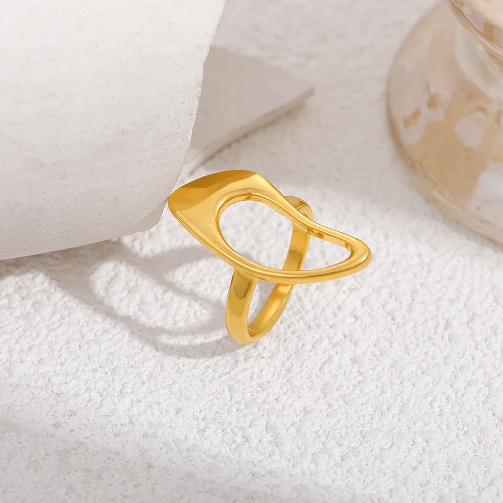 Stainless Steel Hollow Out Geometric Irregular Gold Color Rings Creative Statement Finger Ring Jewelry Accessories Dropshipping