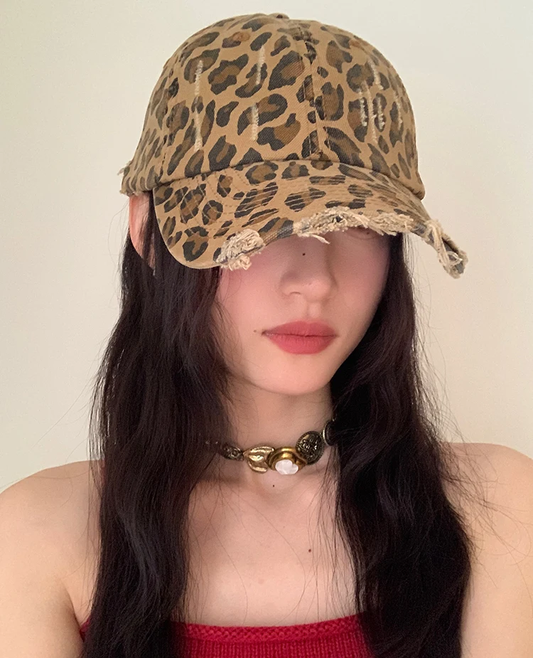 

모자 New High Quality Leopard Print Vintage To Do Old Baseball Cap Women Trend American Wide Brimmed Sunscreen Visor Free Shipping