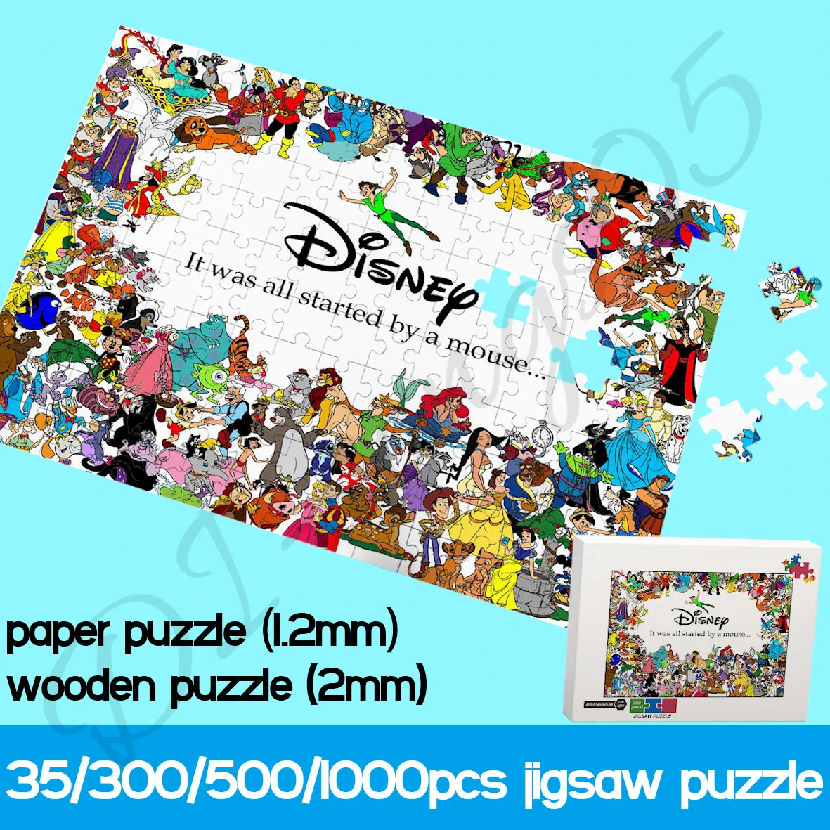 Puzzles for Kids Disney Full Characters Collection 35/300/500/1000 Piece Paper and Wooden Art Jigsaw Puzzles Entertainment Toys