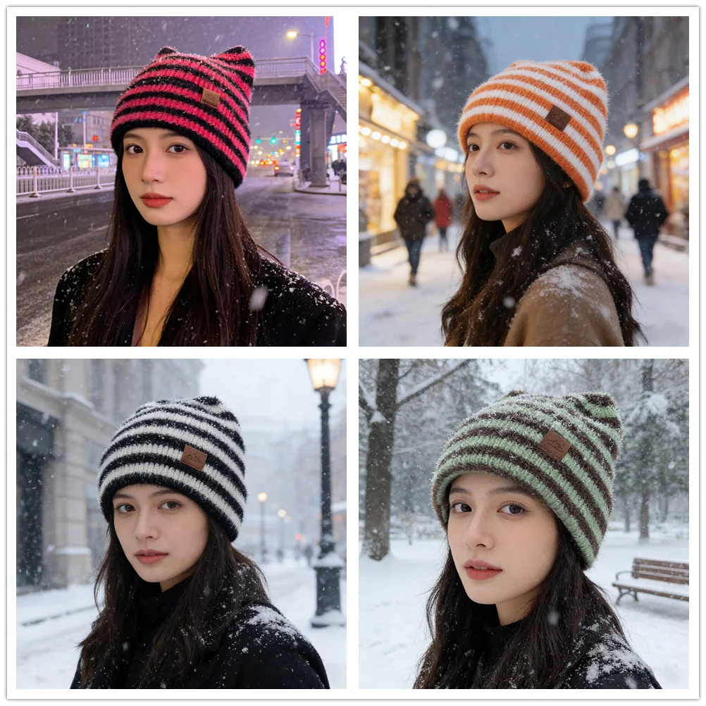 Women's Plush Winter Hat With Fluffy Ears,Cozy Cat Ear Design,Fashion Y2K Beanie For Women
