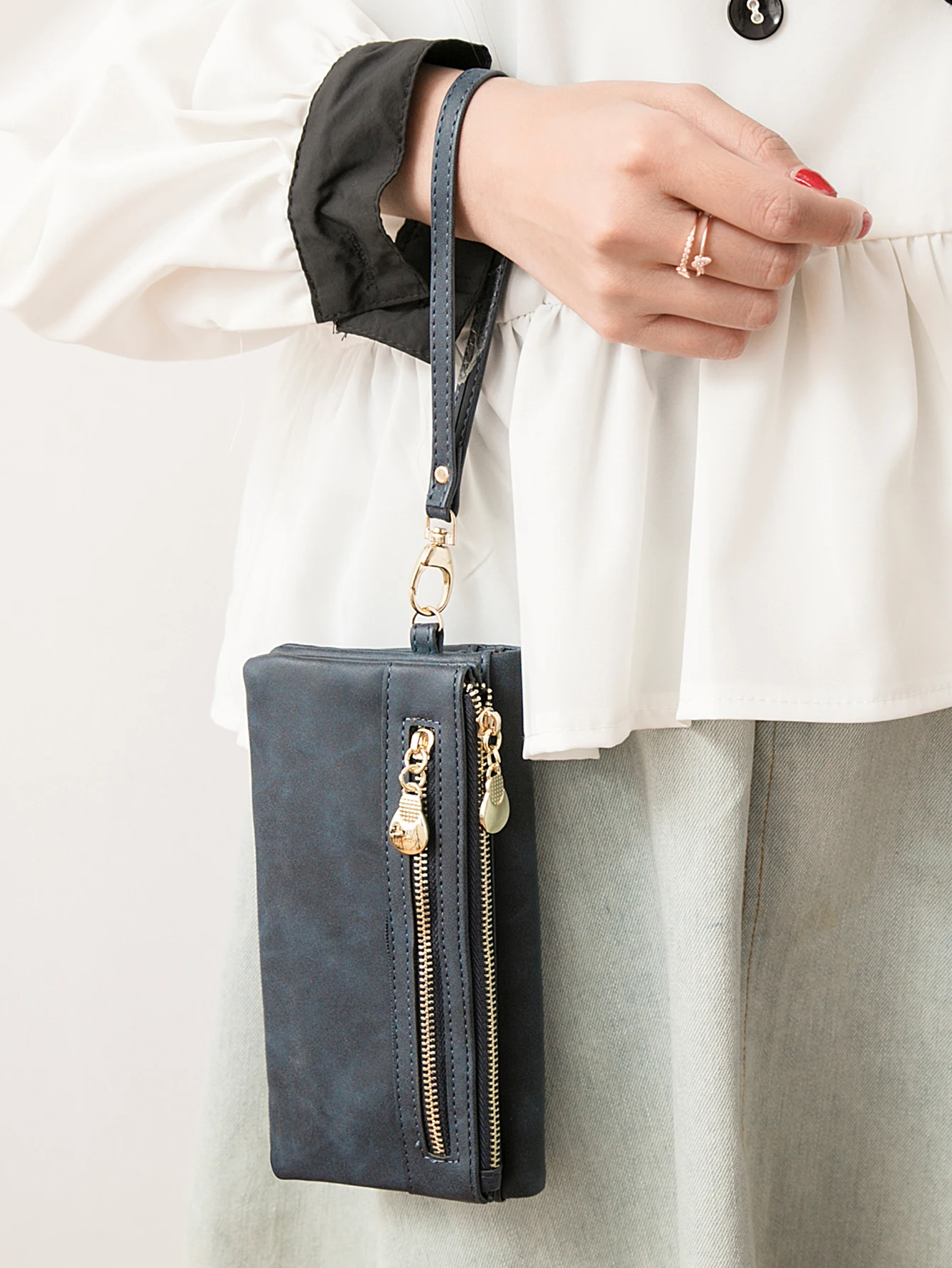 Retro-Mode Damen-Langbörse mit Großer Kapazität, Doppelfaltbar, Mehrere Kartenfächer, Multifunktionale Handtasche mit Doppelreißverschluss – Detail 2