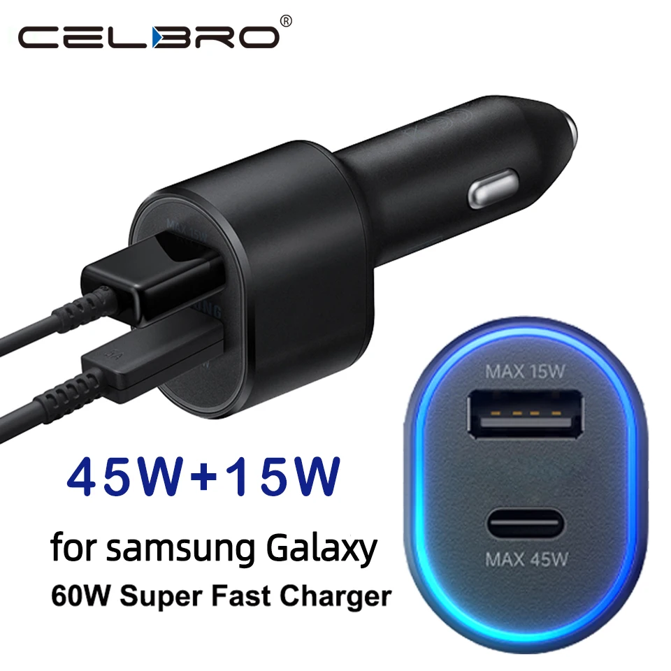 Usb C Charger 60w For Samsung Super Fast Car Charger Pd Usb Type C Port Auto Cargador 45w Galaxy S24 S23 + S22 5g S21 Note 20 10 Z Flip3 A52