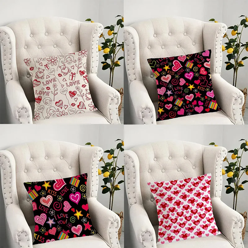 

Office Living Room Home Pillowcase Pink Love Pattern Pillowcase Car Ornaments