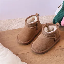 Cozy 2024 Winter Baby Snow Boots - Leather, Plush, Non-slip, Fashionable Toddler Footwear - 24(insole 15 cm) (Camel)