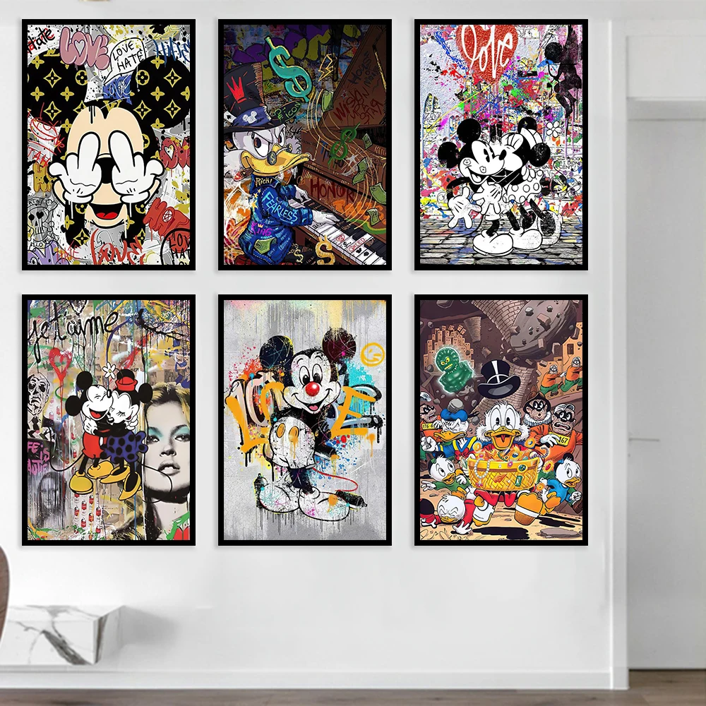 Graffiti Artwork with Disney Characters Printed on Canvas