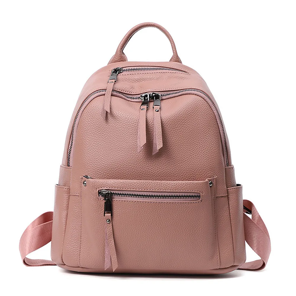 

Pink Backpack Women High Quality Genuine Leather Backpacks Designer Female Shoulder Bag