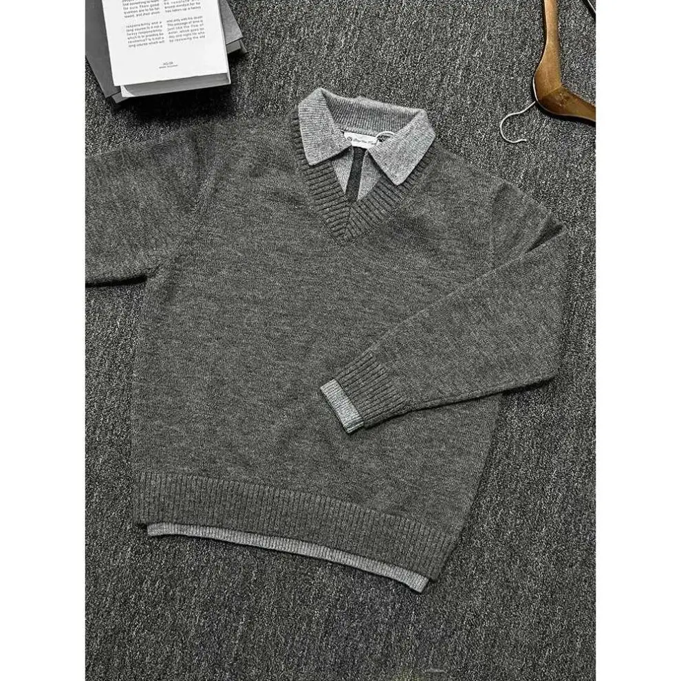 Leichter, reifer Stil, gefälschter zweiteiliger Pullover für Herren, Herbst und Winter, lässig, Pendeln, geschichtete Basis, einfarbig, Strickpullover – Detail 14