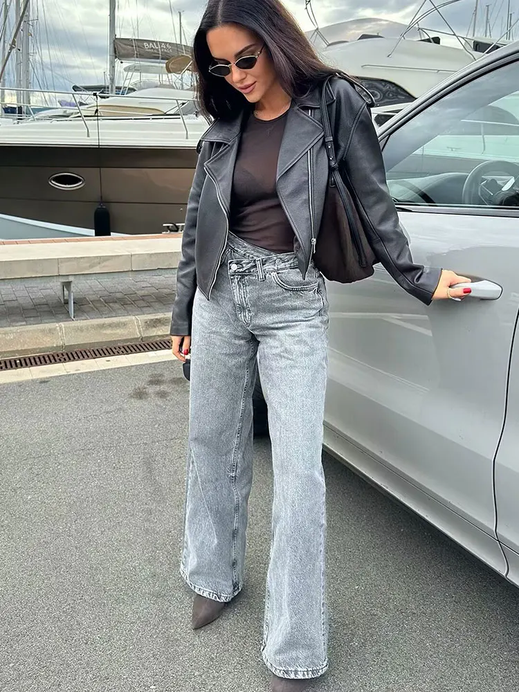 HH Women's Straight Jeans Fashion 2025 High Waist Loose Casual Wide Leg Trousers CommutingFemale Streetwear Denim Pants