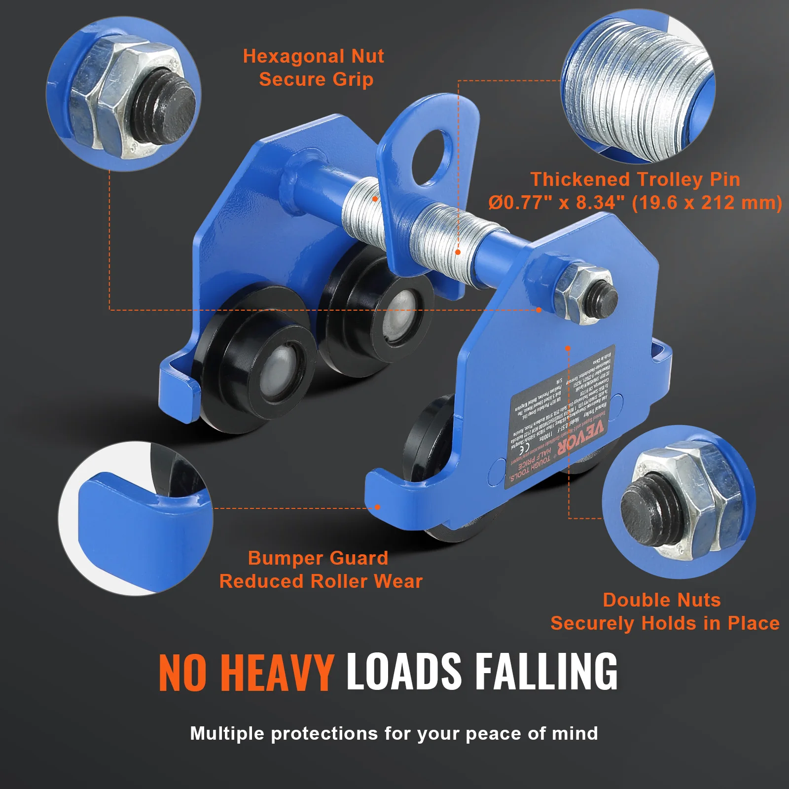 Beam Trolley Hoist 0.5/1/2/3Ton Manual Push Dual Wheels Adjustable Width 2.5-5.5in Garage Hoist for Straight Curved I Beam