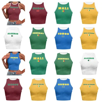 Morocco Maroc Congo Senegal Cote D'ivoire Algerie Algeria Mali Flag Color Letter Design Hot Ladies Crop Top Cropped Tank Tops 1
