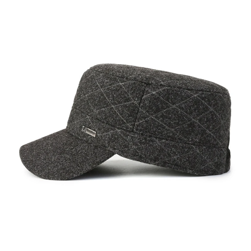 Woolen Black Hat Military Winter Warm Hat Cap for Men Dad Ear High Quality Adjustable Classic Men Cap with Ear Flap