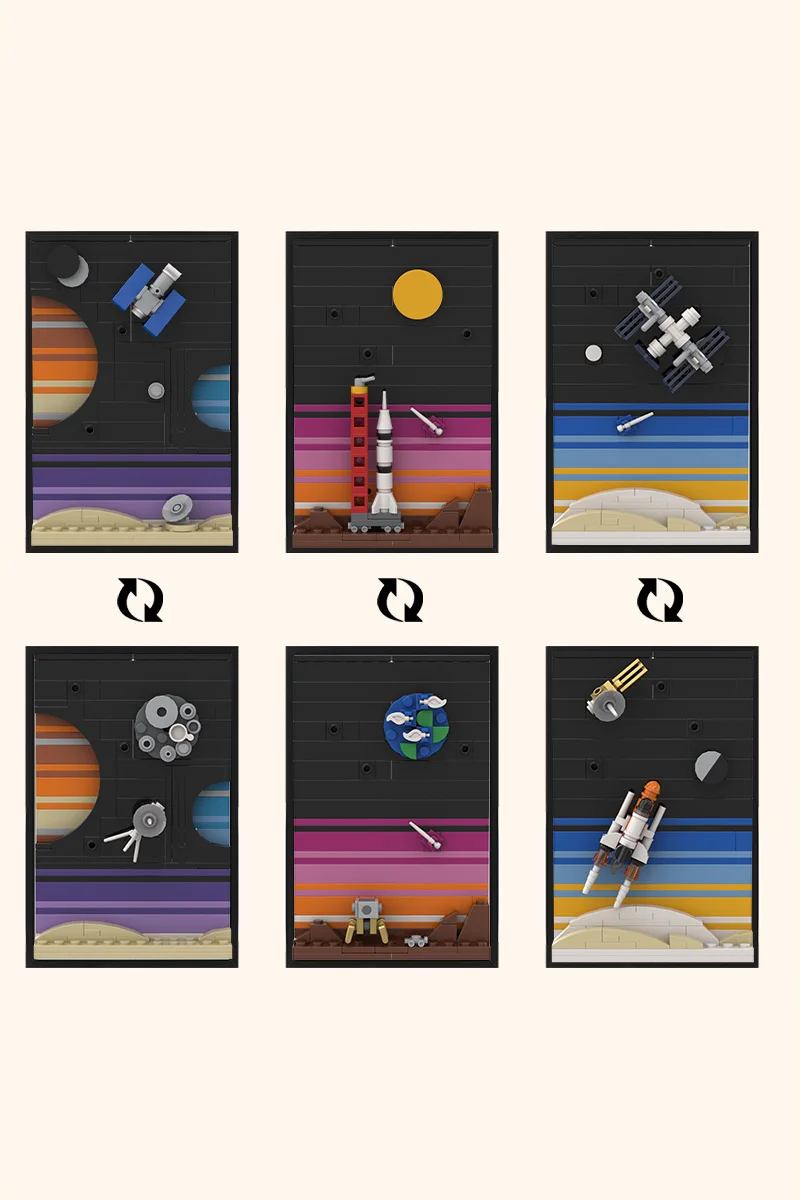 MOC Raum Geschichte Postkarte Modell Bausteine Raum Krieg Raum Alter Kunst Malerei Mond Rakete Schiff Zusammengebaute Ziegel Spielzeug DIY Geschenk – Detail 2