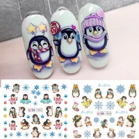 12pcs Cute Penguin Winter Nail Stickers Birds Bear Cat Cartoon Animal Snowflake Sliders Water Decals Decoration Xmas Tips Foils 2