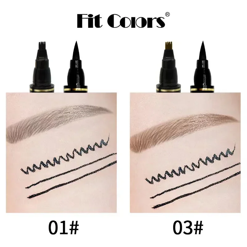 2 In 1 Eye Liner Brow Pencil Waterproof Lasting No-smudge Four Points Eyebrow Tattoo Pen Gray Brown Liquid Liner Makeup Cosmetic 5