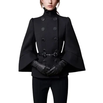 Gymystars Womens 2024 Short Jacket England Buttoned Black High Neck Coats Spring  Long Flared Sleeves Outerwear For Women