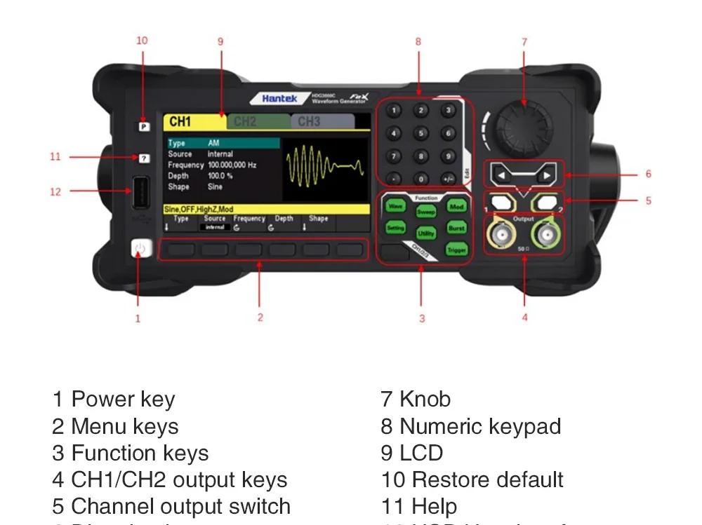 Hantek 2-channel signal generator arbitrary waveform pulse function harmonic fre