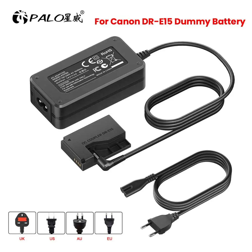 

PALO LP-E12 Dummy Battery DR-E15 DC Coupler AC Power Adapter Charger for Canon EOS-100D Kiss x7 EOS 100D Rebel SL1 SX70HS Camera