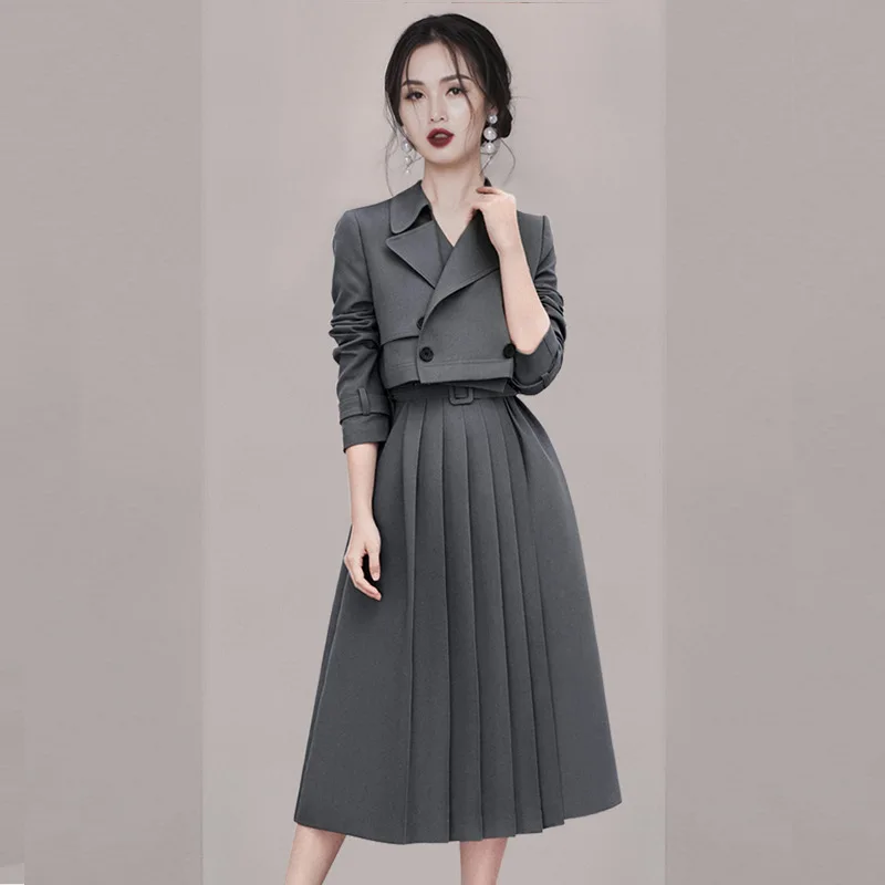 

2024 Spring and Autumn Two-Piece Set for Small Group, Short Suit, Coat, High Waist, Pleated, Mid Length Dress, Elegant,Fashion