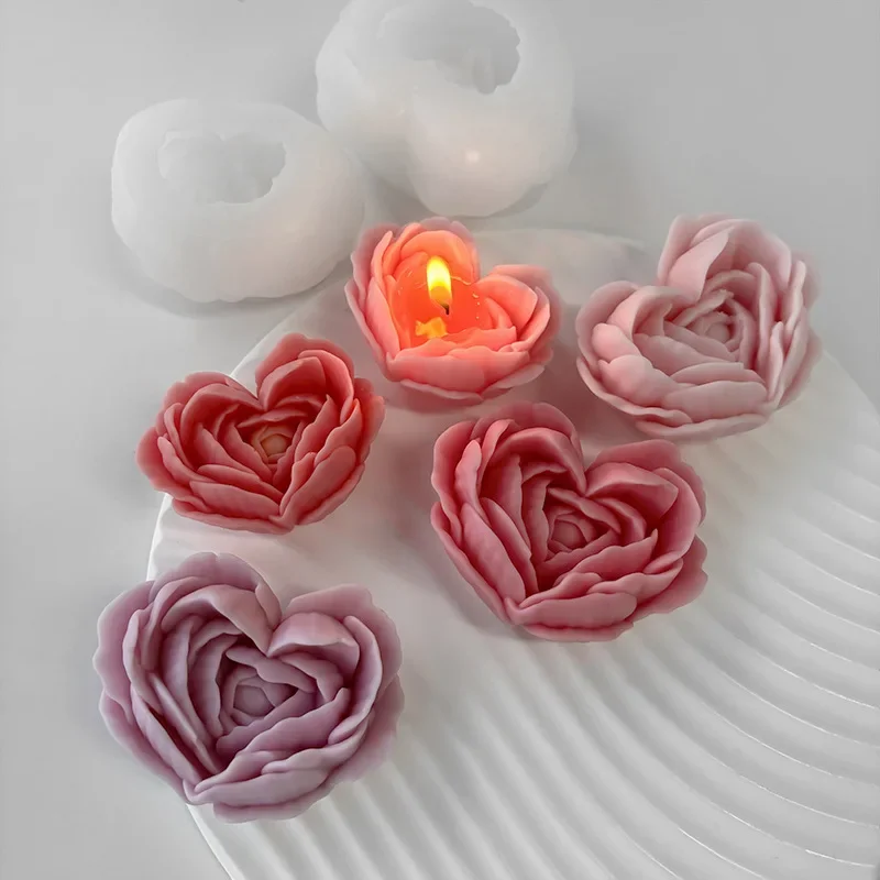 

3D Love Heart Silicone Candle Mold DIY Handmade Creative Flower Aromatherapy Plaster Resin Soap Making Supplies Kit Home Gifts