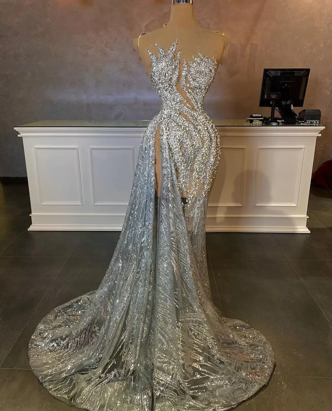 Shimmering Stone-Accented Mermaid Gown for Unforgettable Occasions by [Brand Name]