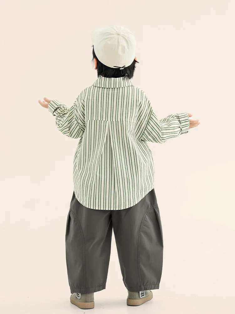 2026년 봄 남아용 긴팔 스트라이프 셔츠 한국 스타일 면 아동복 블록 캐슬 신상품 봄 패션 키즈