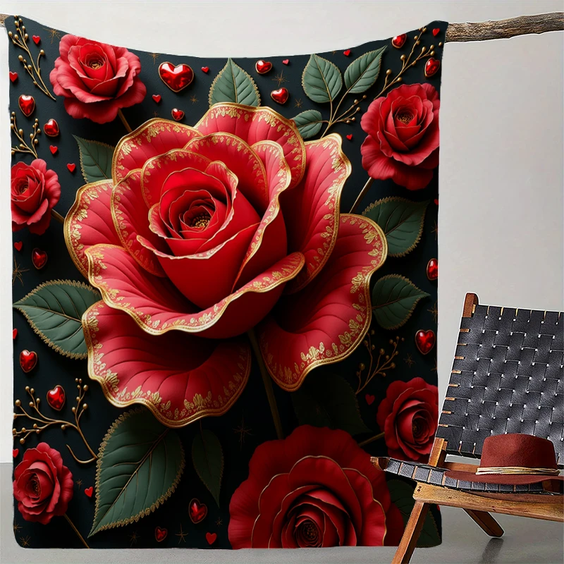 Rose Moon Print Blanket Soft Throw Blanket for Home Bedroom Bed Sofa Travel Office Solid Cover Blanket Valentine's Day