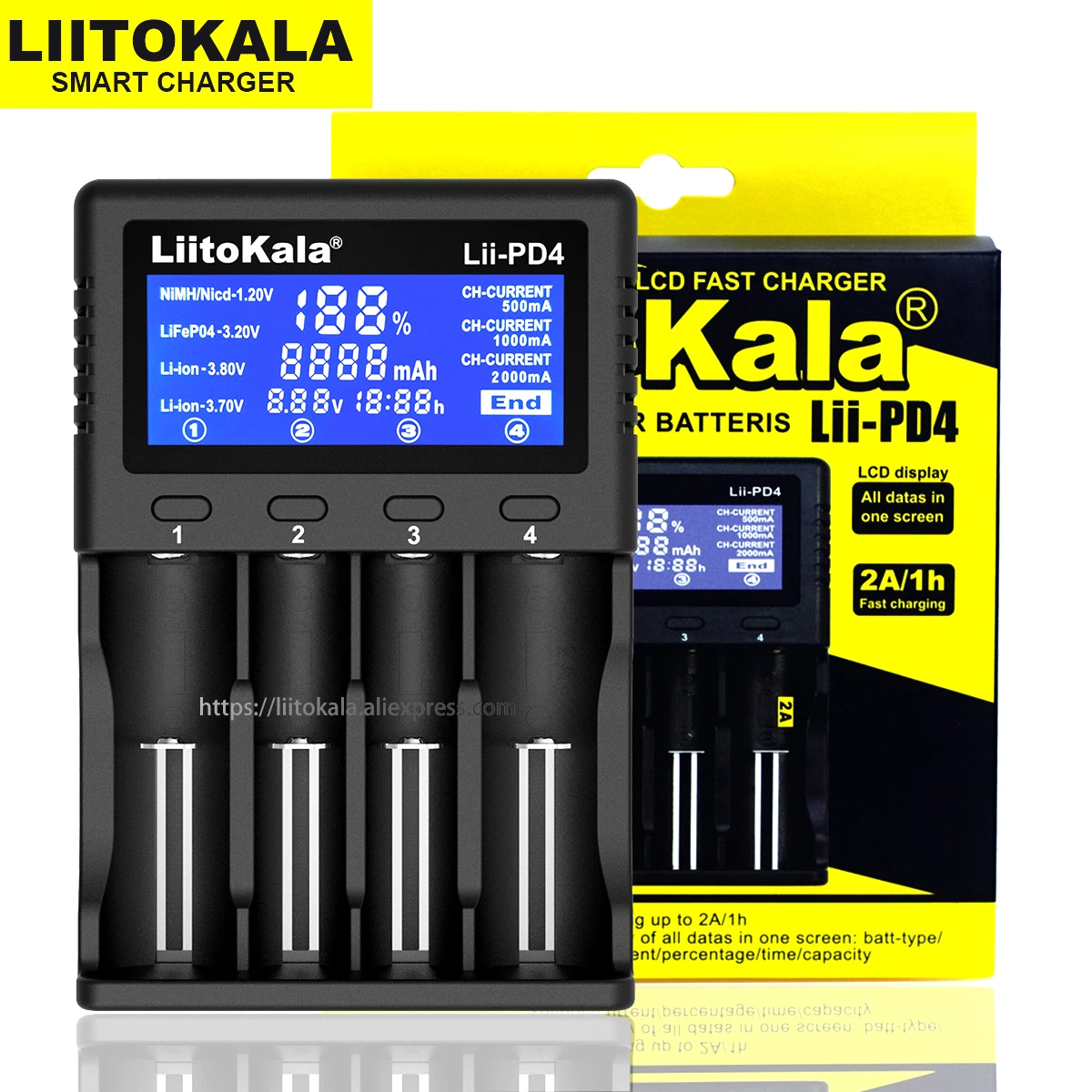 

Liitokala Lii-PD4 Lii-500 Lii-402 3.7V 18650 18350 18500 16340 21700 20700 26650 1.2V De Lítio-Carregador de Bateria AA AAA NiMH