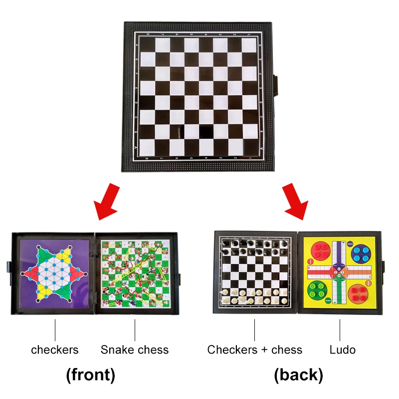 Jogo tabuleiro magnetico xadrez dama ludo multi 5 em 1 grande chess set