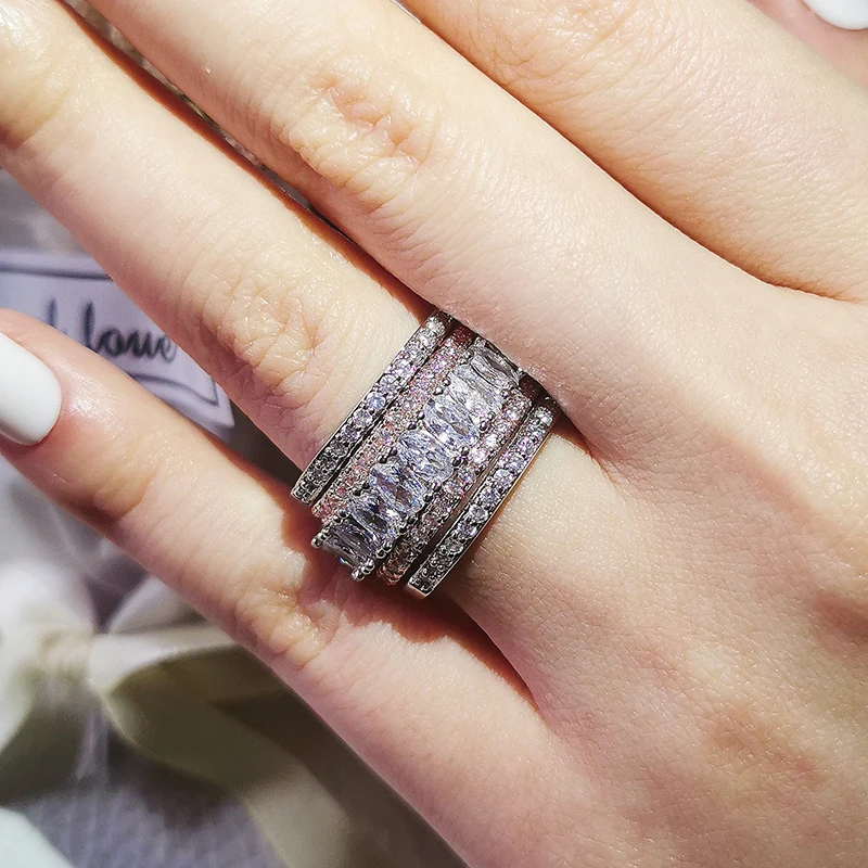 Moonso Arrival Rose Gold Color 4 Pieces Stacked Stack Wedding Engagement Ring Sets For Women Fashion Band R5899