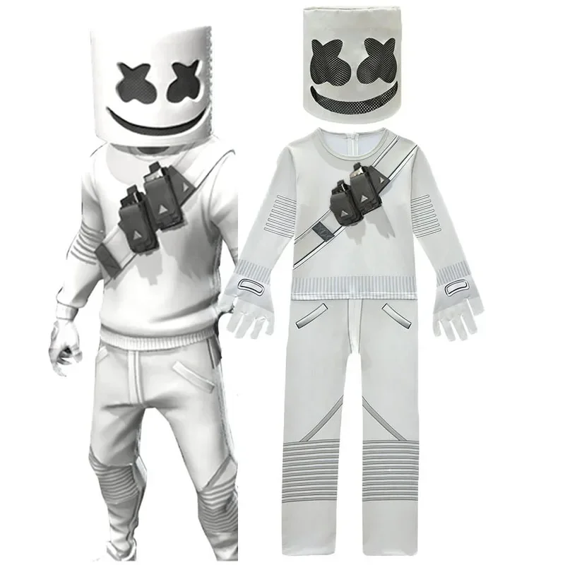 

Lsraeli DJ Marshmello Jumpsuits Kids Clown Cosplay Clothes Halloween Christmas Costume Party Game Cosplay Fortnites Costumes