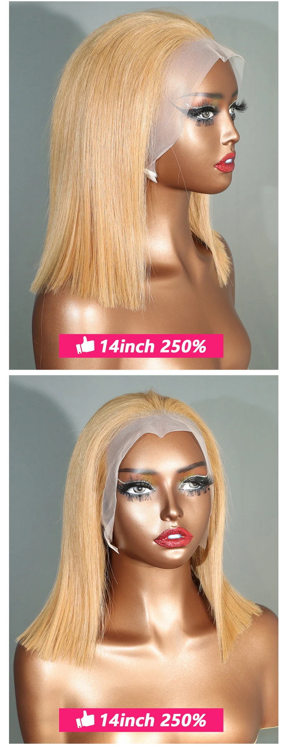 # 27 Blonde 5x5 Glueless Wear-and-Go Perücke 13x4 Lace Frontal Perücken 100% Echthaar Rohhaar aus Vietnam 10 12 14 Zoll Echte 250 300 Dichte – Detail 7