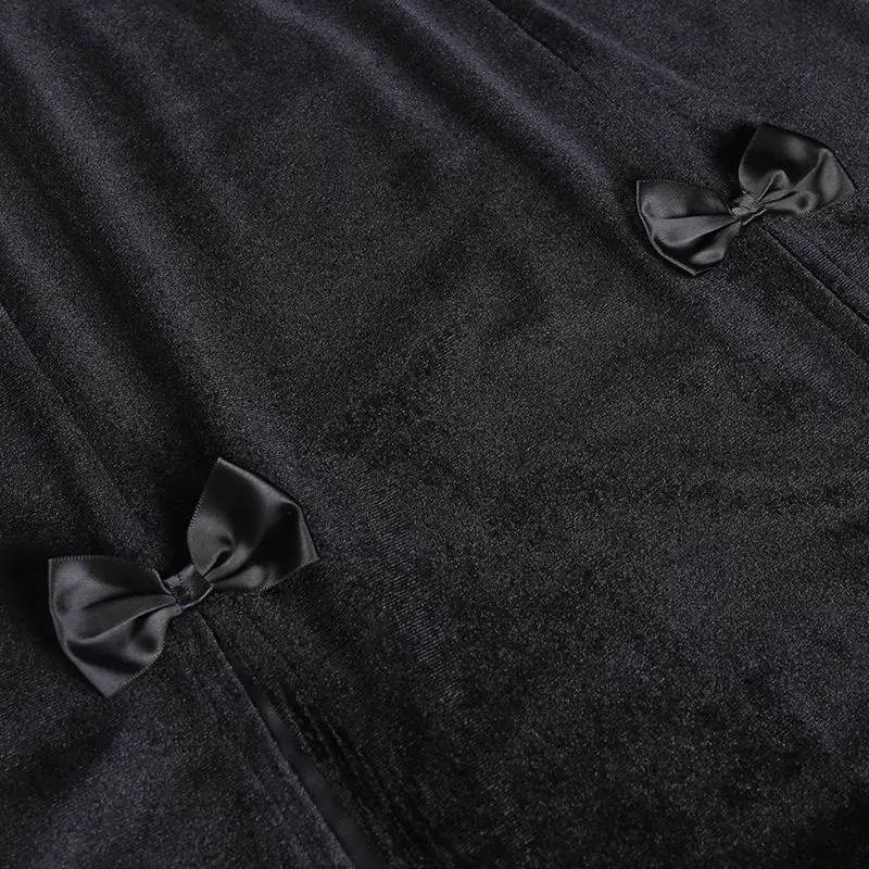 black maxi skirt Dark series skirt 2022 new design feeling minority bow Suede double-slit half-length skirt denim skirt