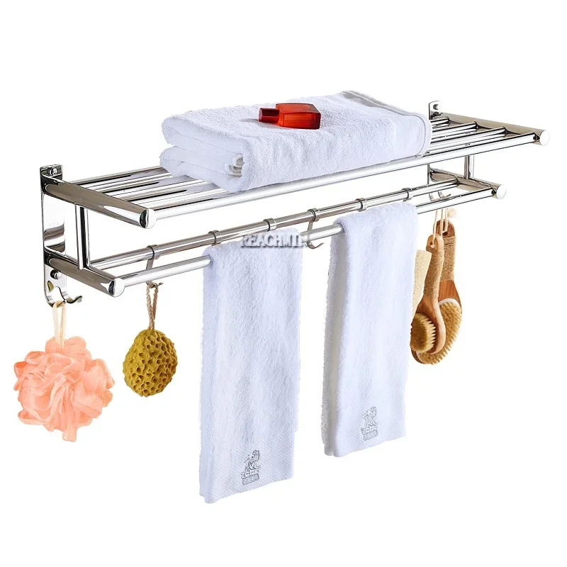 2 Layer Aluminum Wall-Mounted Shower Shelf Metal 40cm Bathroom Towel Coat Rack Shower Tray Bathroom Towel Bracket